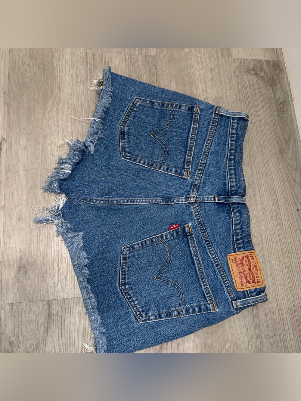 Levi's Blue Denim Frayed Hem Jean Shorts